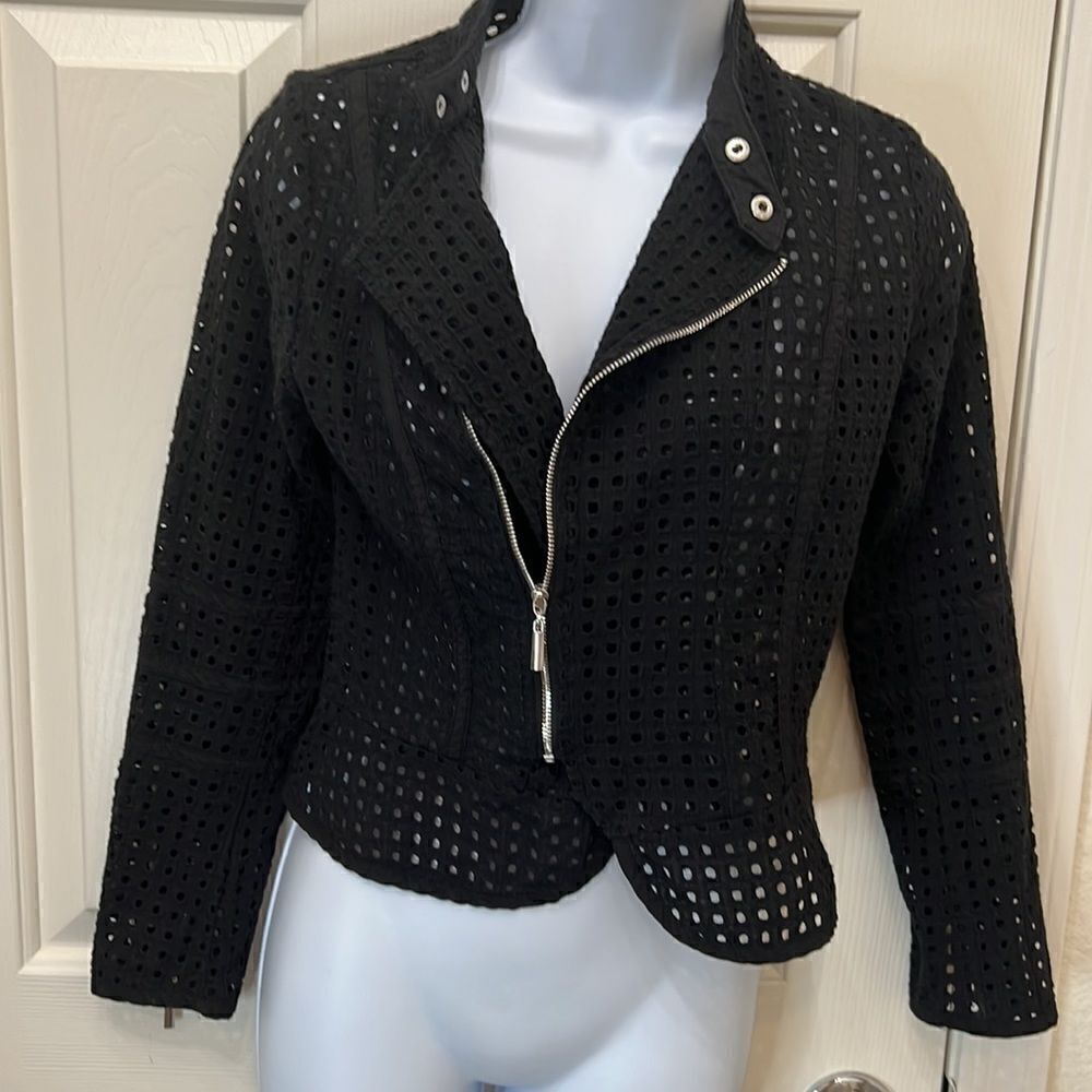 Bar 111 Size Small Moto Jacket Black Silver Hardware 💯% Cotton Slimming Peplum - Picture 3 of 10